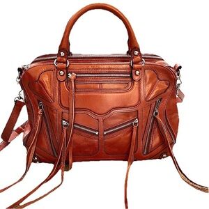 Rebecca Minkoff Tri-Zip Jealous Satchel Bag in Cognac Orange Brown